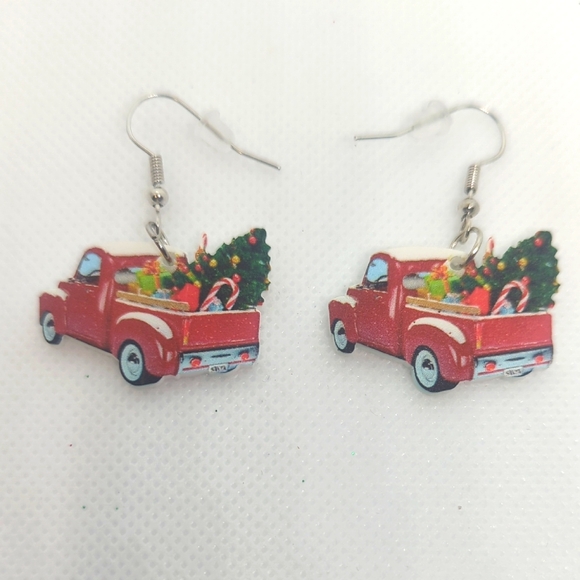 Festive Red Truck Christmas Earrings - Picture 1 of 1
